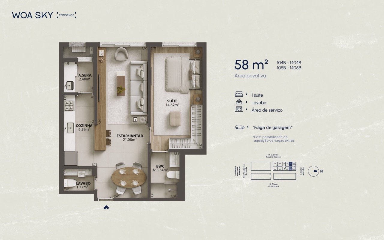 Apartamento[ NumeroQuarto] Campinas São José WOA Sky Residence: Planta humanizada apartamento final 04B - 1 su te (imagem ilustrativa - mobili rio n o inclu do)