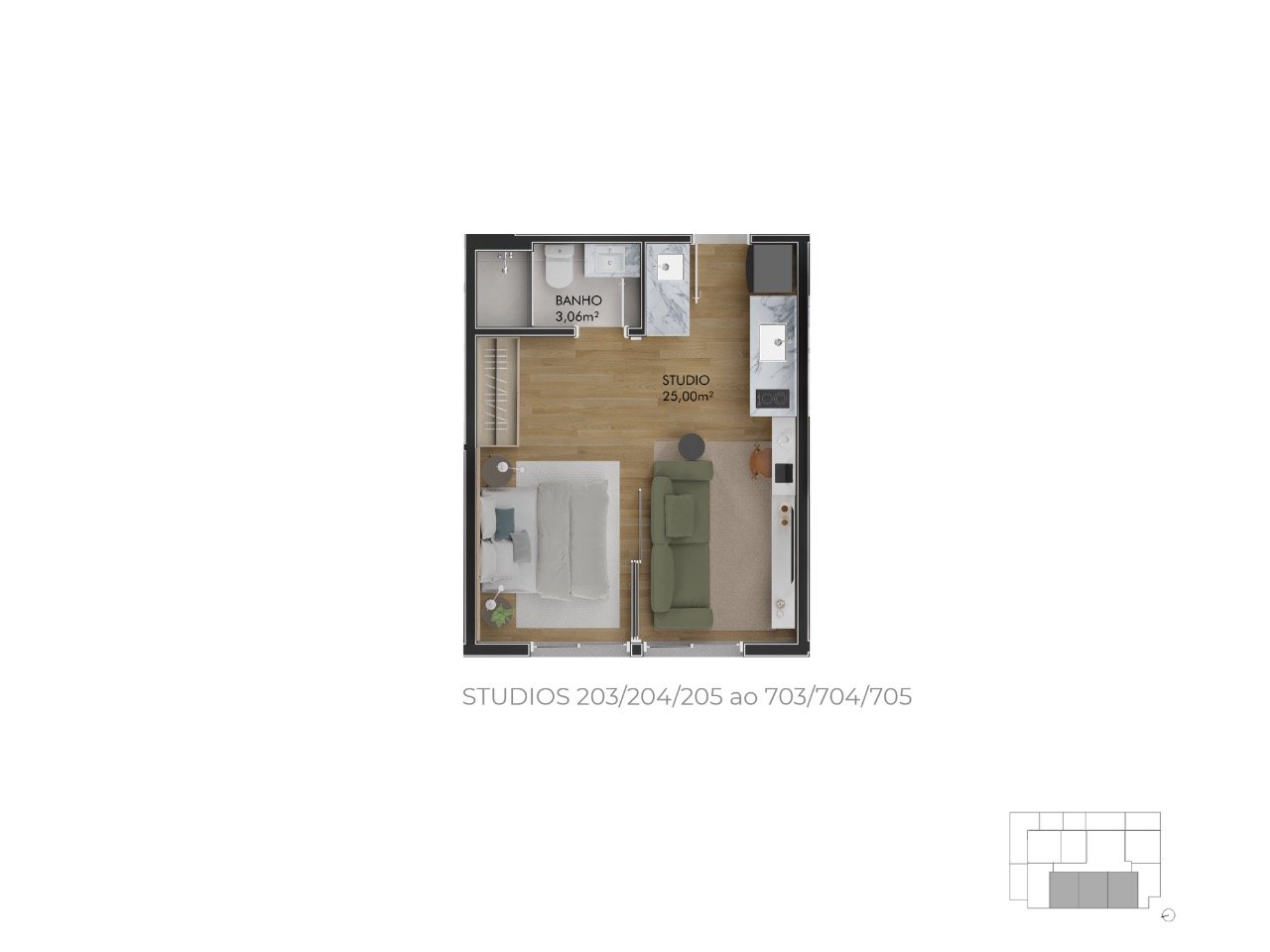 Estúdio[ NumeroQuarto] Centro Florianópolis Pace Studios: Planta humanizada est dio final 8 - imagem ilustrativa, mobili rio n o inclu do