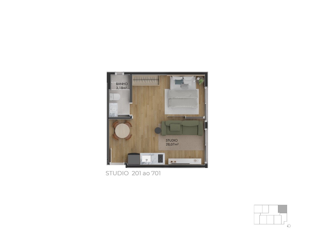 Estúdio[ NumeroQuarto] Centro Florianópolis Pace Studios: Planta humanizada est dio final 2 - imagem ilustrativa, mobili rio n o inclu do