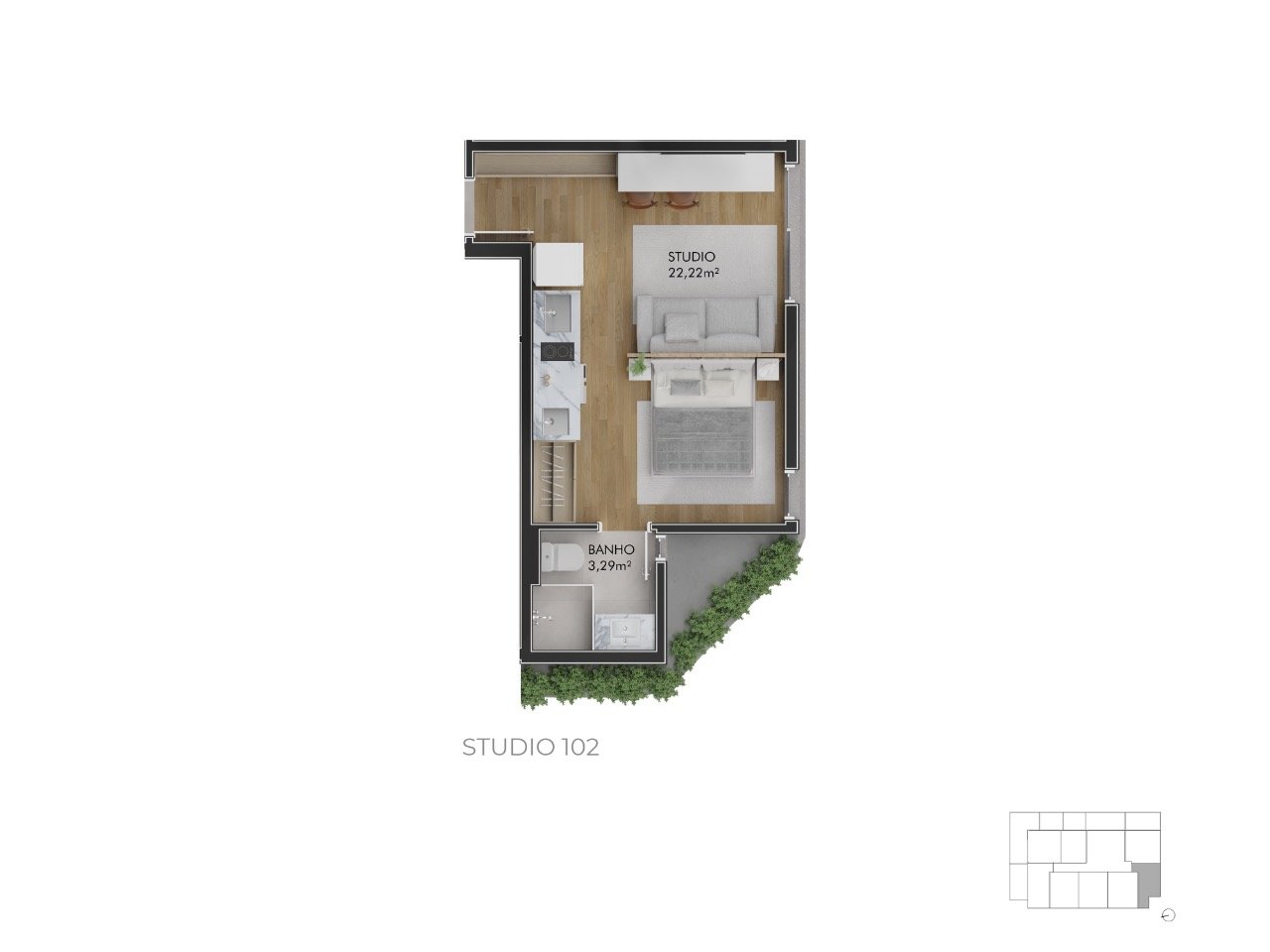 Estúdio[ NumeroQuarto] Centro Florianópolis Pace Studios: Planta humanizada est dio final 2 - imagem ilustrativa, mobili rio n o inclu do