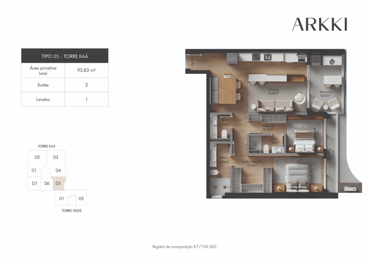 Apartamento[ NumeroQuarto] Centro Florianópolis Arkki: Planta humanizada final 05 Torre Ka  - imagem ilustrativa, mobili rio n o inclu do