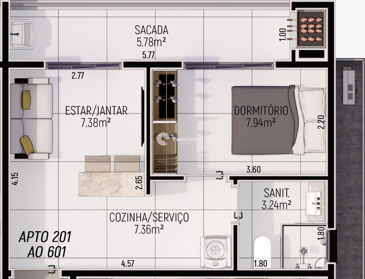 Studio à venda no Centro: 