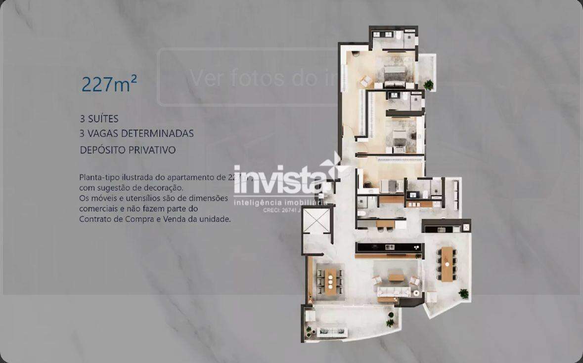 C&oacute;digo: 32651 R$ 5.800.000,00 Apartamento &agrave; venda no bairro Ponta da Praia 227 m&sup2; 3 quartos 3 vagas - Santos