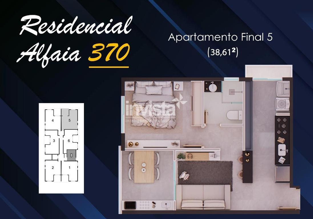 C&oacute;digo: 39264 R$ 362.000,00 Apartamento &agrave; venda no bairro Aparecida 38 m&sup2; 1 quarto 1 vaga - Santos