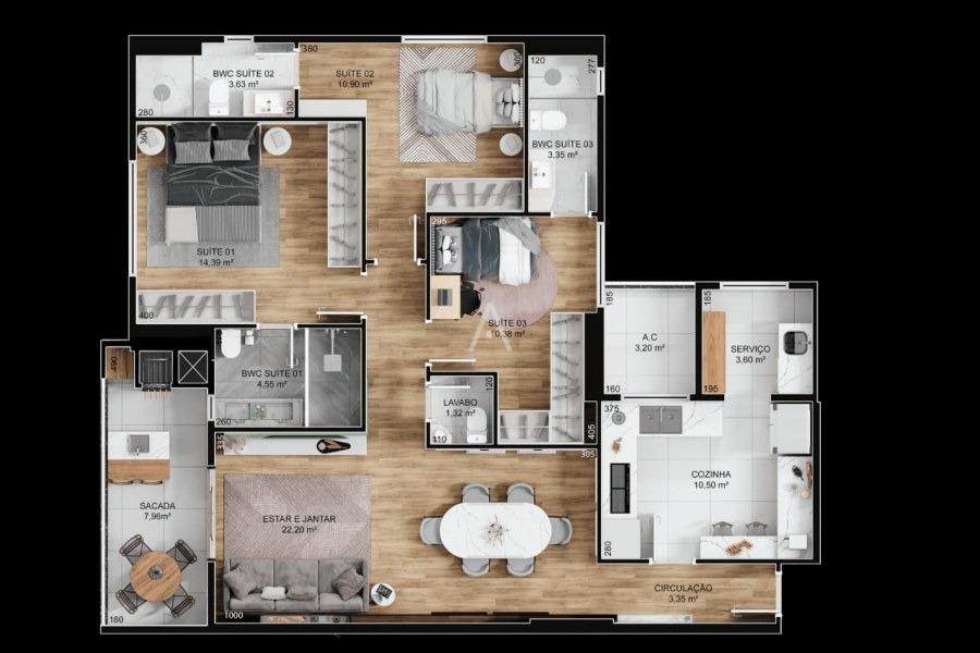 Apartamento para à venda no Bairro CENTRO em CASCAVEL: 