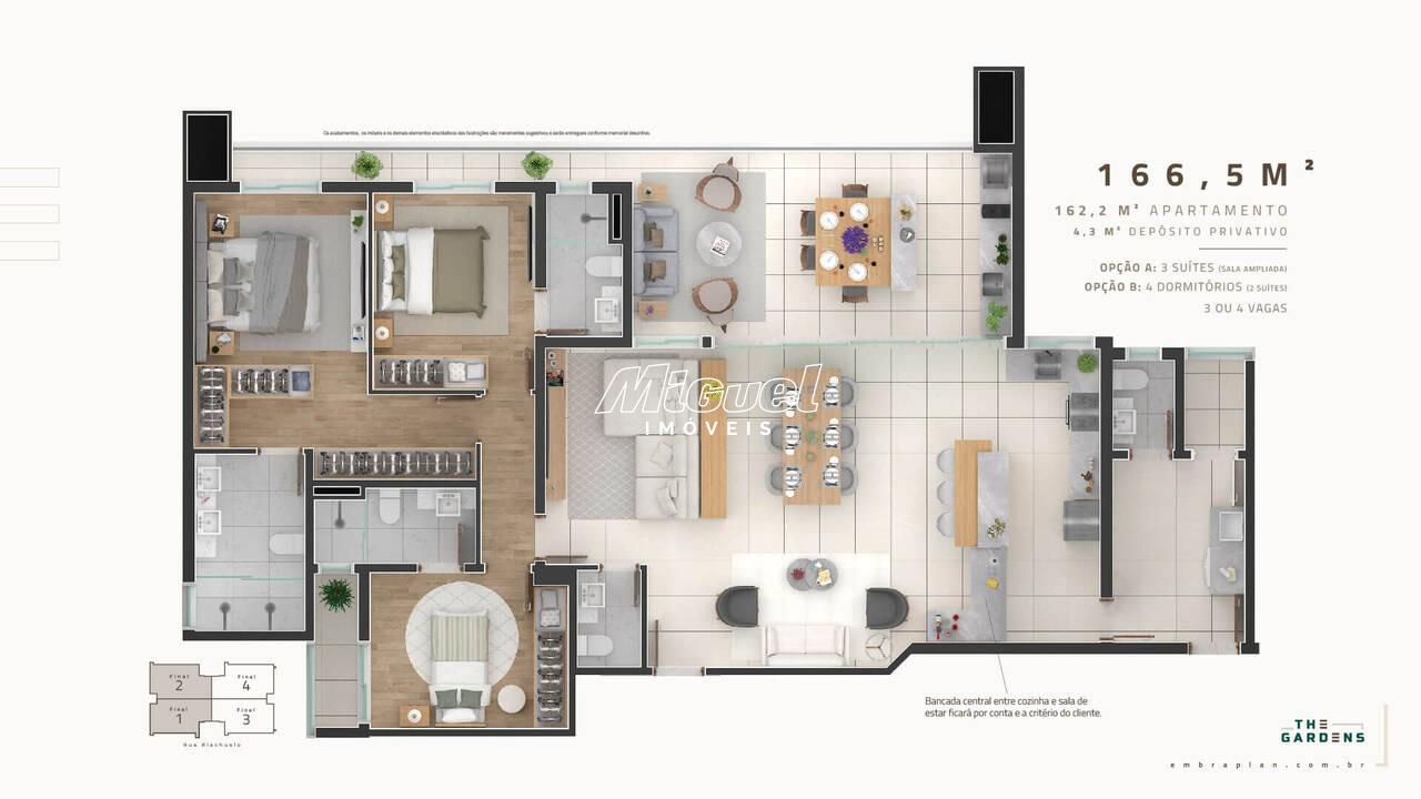 Apartamento à venda no Jardim Elite: Planta 166,5 m² - 3 suítes (sala ampliada) ou 4 dormitórios sendo 2 suítes