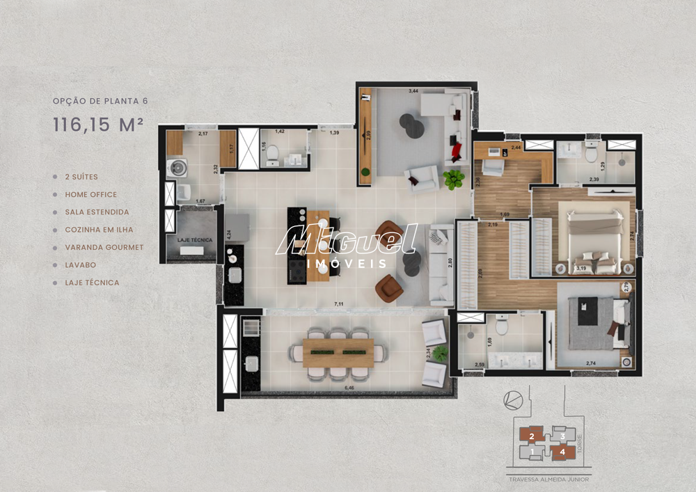 Apartamento à venda no Nova América: OPÇÃO DE PLANTA 6 - 116,15 M²